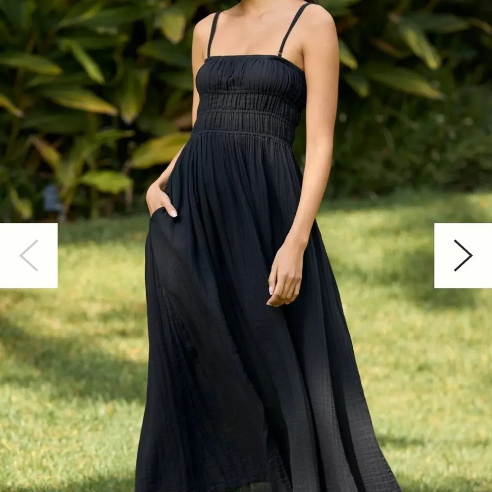 ANTHROPOLOGIE Celandine Strapless Smocked DW Maxi Dress /Black/ Size L -98212269 - Picture 1 of 10